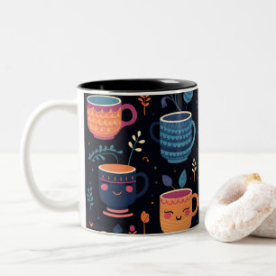 Canecas de Café Kawaii Fofas com Padrão de Rostos 
