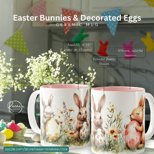 Canecas de Cerâmica Coelhos da Páscoa e Ovos Decor