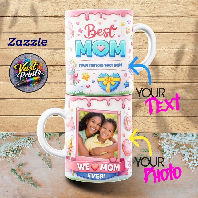 Canecas de Colagem de Fotos Ever Pink Personalizad (We Love Mom Ever Pink Custom Photo Collage Mugs)