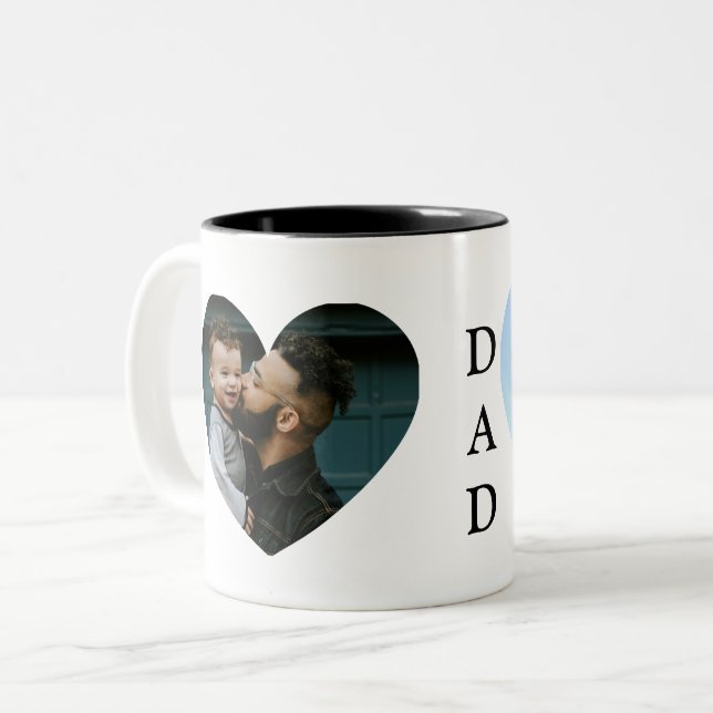 Canecas de foto do papai com dois corações (Frente Esquerda)