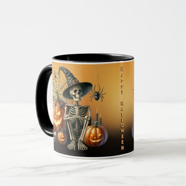 Canecas de Halloween com Abóboras Esqueleto (Frente Esquerda)