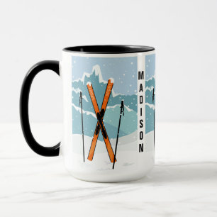 Canecas de nome personalizado de inverno Skiing