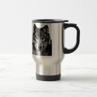 Canecas de viagem dos olhos do lobo preto e branco