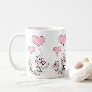 Canecas Dia dos Namorados Gatos Corações Rosa
