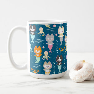 Canecas náuticas decoradas com gatinhos de sereia