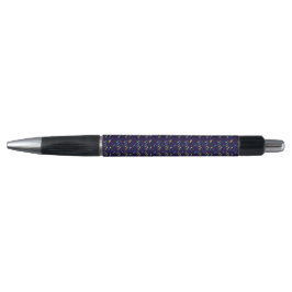 Caneta A black and silver pen with a decorative purple 