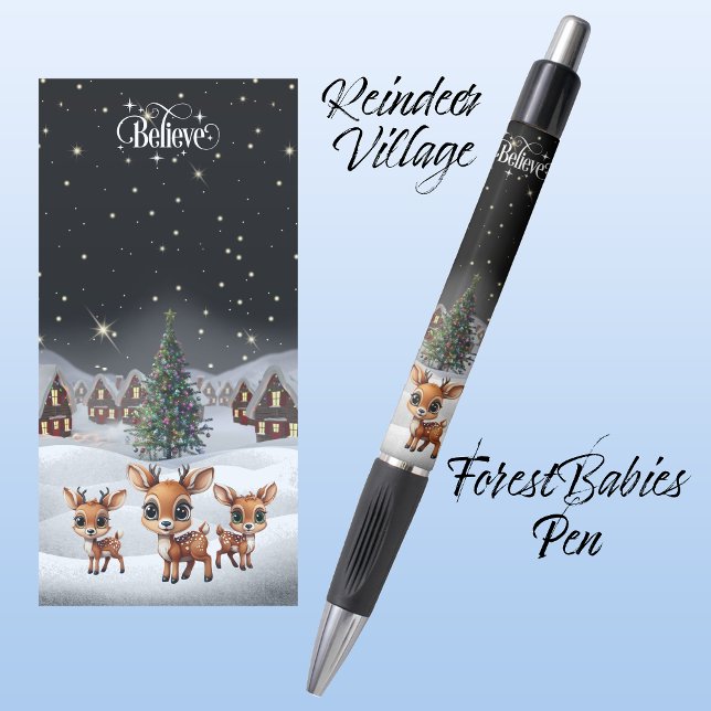 Caneta Acredite em Winter Wonderland Reindeer Keepsa🦌 🎄 (Cute Xmas Reindeer, Believe, Christmas Tree, Snowy Winter Lover Scene ForestBabies Pen Gift 🦌❄️🎄🎁)