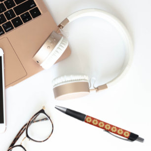 Caneta Amarelo Dahlia no padrão Floral Vermelho