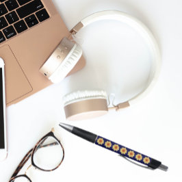 Caneta Amarelo Dahlia sobre padrão floral azul