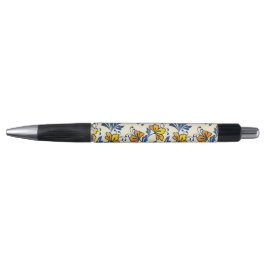 Caneta Amarelo Laranja Floral Folclórico Vintage Folha Az