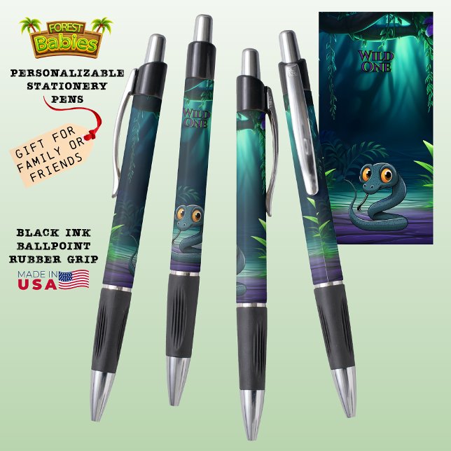 Caneta Animais Florestais Vida Selvagem Ameaçada de Extin (Personalizable Snake Endangered Woodland Wildlife Stationery. Serpent Forest Animal Character Pen 🐍)