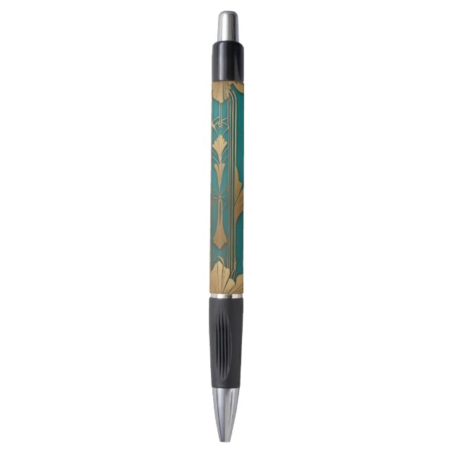 Caneta Art Deco em Azul e Dourado (Frente Vertical)