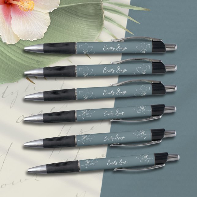 Caneta Arte Linear Zen Floral Minimalista Marfim Azul Cos (Minimalist Floral Zen Line Art Ivory Coastal Blue Pen ©Susanne Sachers - Sunny Wanderlust 🌞✈️)