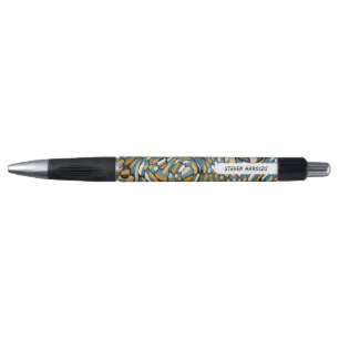 Caneta Arte Moderna Personalizada Cinza Azul Bege Marrom 