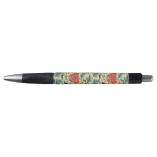 Caneta Arte Nova Antiga Chinesa Vermelha Floral Chinoiser