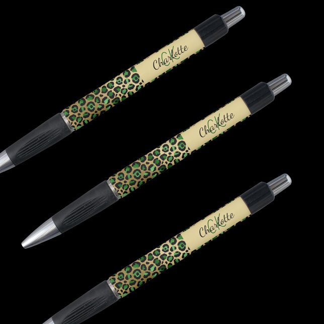 Caneta Assinatura do nome monograma dourado verde leopard (Criador carregado)