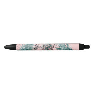 Caneta Azul Abacaxi e Mármore Rosa com Ondulação Moderno Tropi