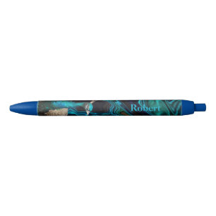 Caneta Azul Azul pavão & verde moderno nome personalizado eleg