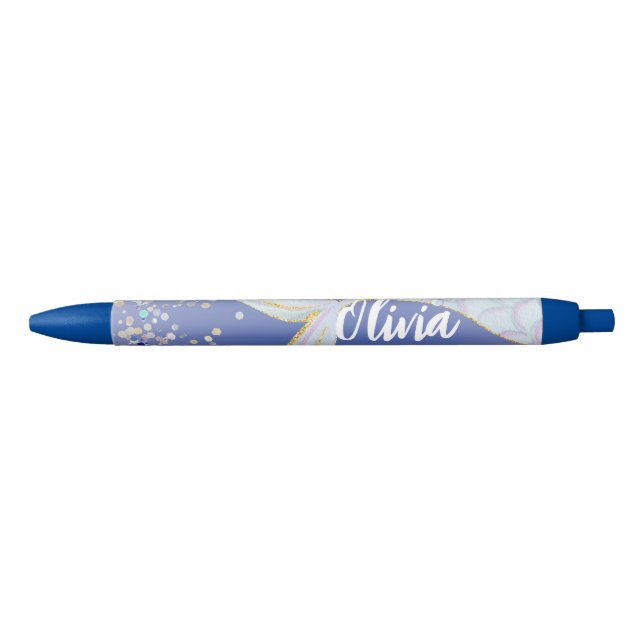 Caneta Azul Bateria De Sereia Com Glitter Whimsical Sob O Mar (Frente)