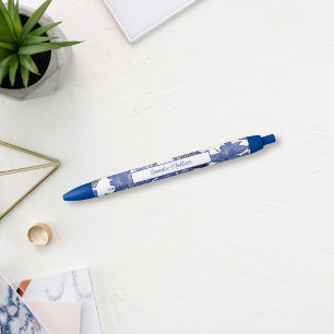 Caneta Azul Chinoiserie Branca Azul de Peixe-Koi Asiático