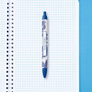 Caneta Azul Chinoiserie Branca Azul do Dragão Asiático