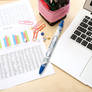 Caneta Azul Chinoiserie branca azul-escura inspirada na Ásia