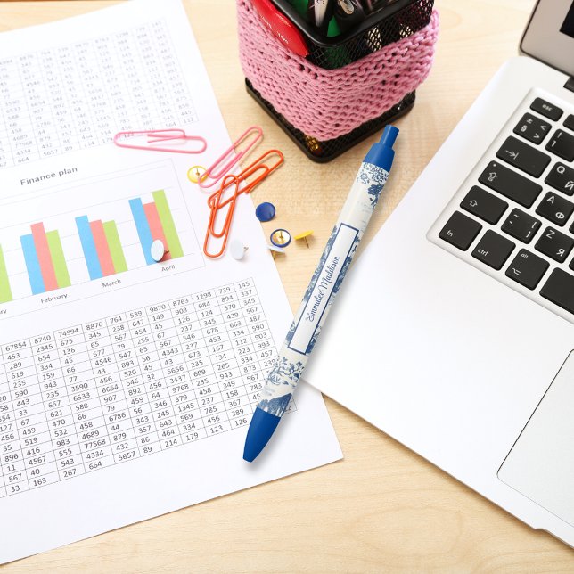 Caneta Azul Chinoiserie branca azul-escura inspirada na Ásia (Criador carregado)