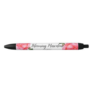 Caneta Azul Chique Rosas Cor de Água Rosa Floral Design