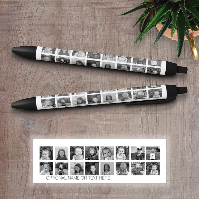 Caneta Azul Colagem de fotos em preto e branco com até 16 foto (Personalized Writing Pens)