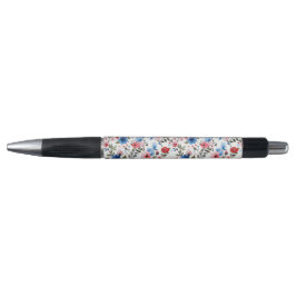 Caneta Azul e Floral Vermelho