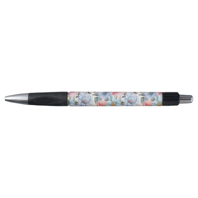 Caneta Azul e Rosa Floral (Frente)