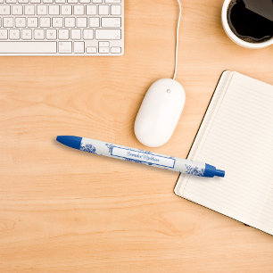 Caneta Azul Estilo Floral Branco Azul Chinoiserie