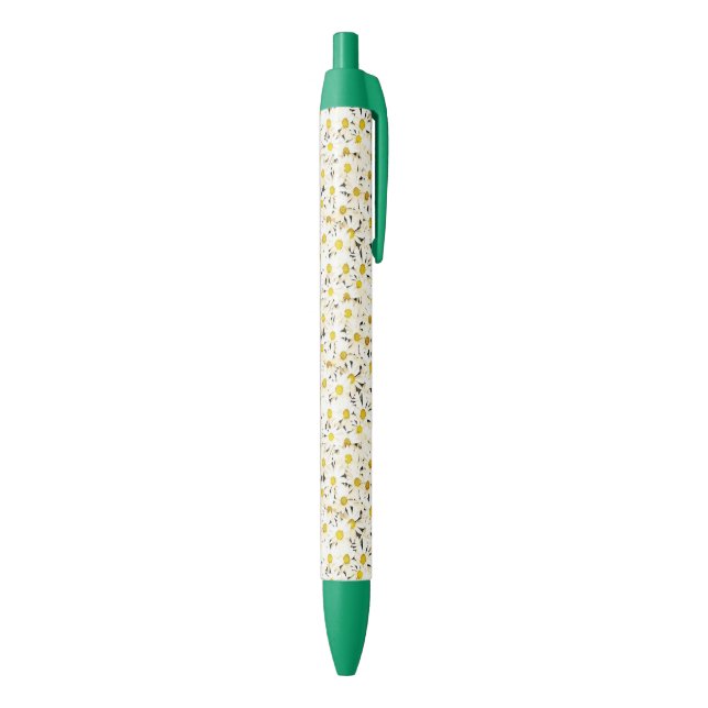 Caneta Azul Floral White Daisies Green Trendy Design (parte de inferior (Vertical))
