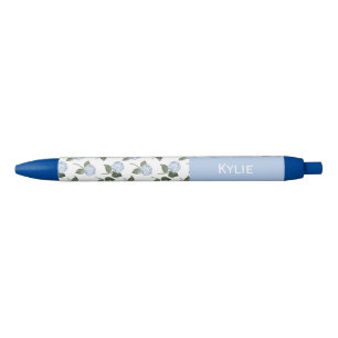 Caneta Azul Flores de Hortênsia Azul Nome Personalizado 