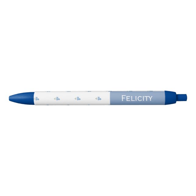 Caneta Azul Flores Forget Me Not Nome Personalizado  (Frente)