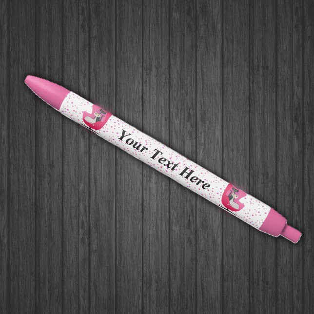 Caneta Azul Gatos sofisticados de meio século em Pontos Rosa d (Black White cats in pink mid century chair on pink dots white writing pen.)