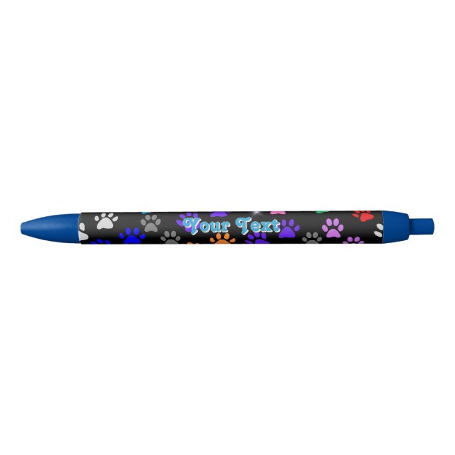 Caneta Azul Impressões de patas de cachorro personalizáveis  (Frente)