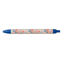 Caneta Azul Jardim Coral e Turquesa Floresce sobre Bege Suave