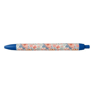 Caneta Azul Jardim Coral e Turquesa Floresce sobre Bege Suave