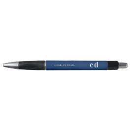 Caneta Azul marinho branco monograma nome minimalista