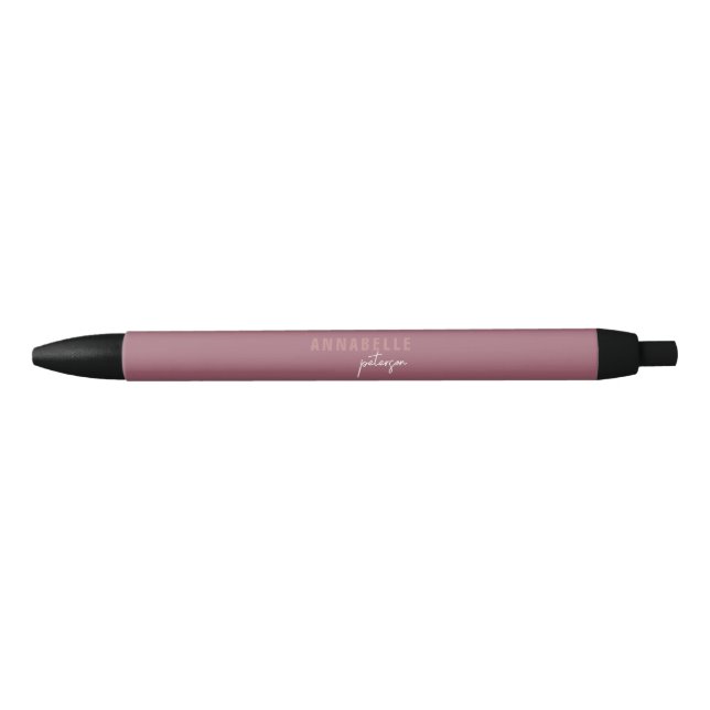 Caneta Azul Moderno Minimal Rosa Pó Script Personalizado (Frente)