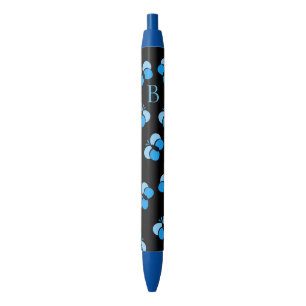 Caneta Azul Monograma de Borboletas Azuis Bubbly Fofas