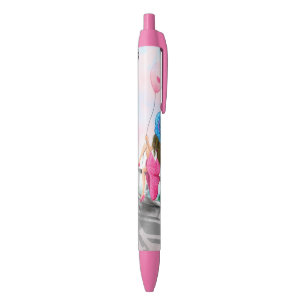 Caneta Azul Mulher bonito e Balão de Coração Rosa - Eu Amo
