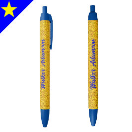 Caneta Azul Nome com Letra Monograma Elegante, Ouro de Luxo Su