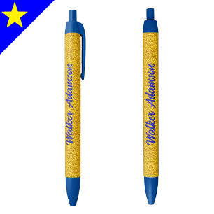 Caneta Azul Nome com Letra Monograma Elegante, Ouro de Luxo Su
