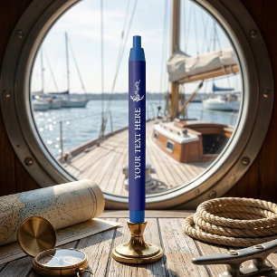 Caneta Azul Nome de barco de corda de âncora náutica vintage
