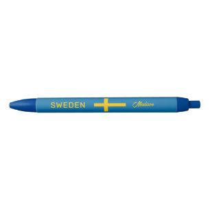Caneta Azul Nome Personalizado & Texto Bandeira Sueca