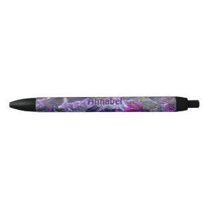 Caneta Azul Padrão de Folhas Roxas Personalizado