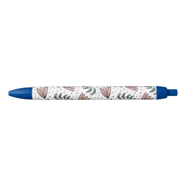 Caneta Azul Pen Office and School Pen Floral Flowers  (Frente)