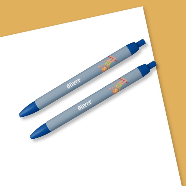 Caneta Azul Personalizada para Crianças com Macaco (Kid personalized pen with cartoon monkey acrobat .)